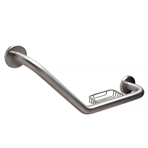 Boomerang Grab Bar with Wire Soap Dish, Satin Stainless Finish