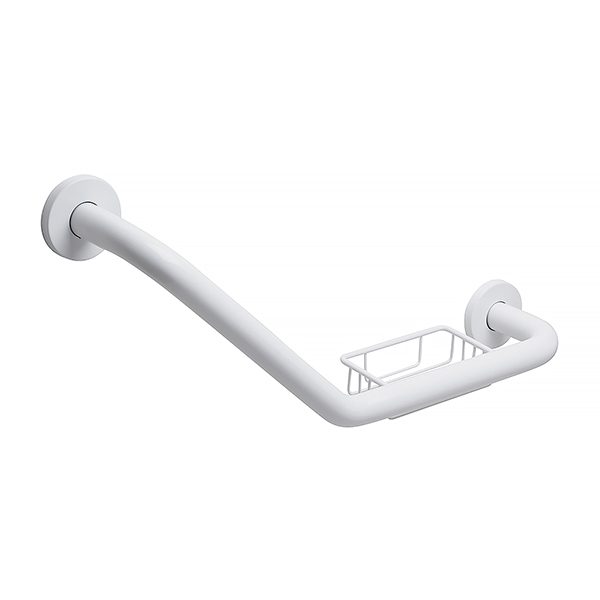 Boomerang Grab Bar with Wire Soap Dish, White Finish