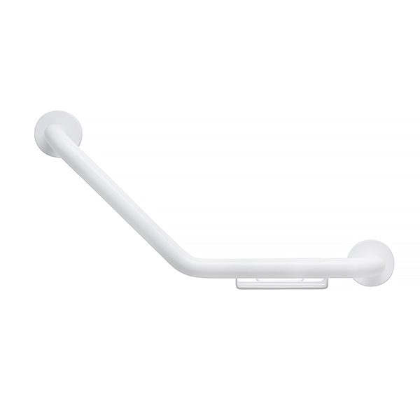 Boomerang Grab Bar with Wire Soap Dish, White Finish