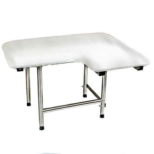 Folding Shower Seat, 4 Swing Down Legs, L-Shaped, White Padded Top, LEFT Hand