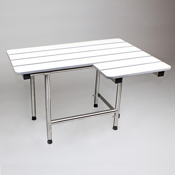 Folding Shower Seat, 4 Swing Down Legs, L-Shaped, White Phenolic SLAT Top, LEFT Hand