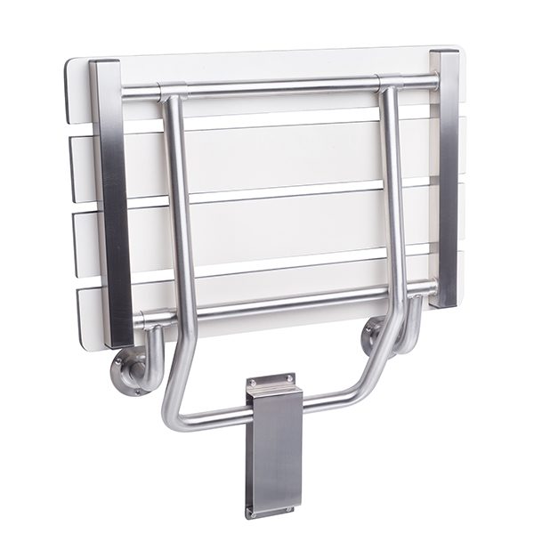 Folding Shower Seat, Wall Bracket Mount,Rectangular, White Phenolic SLATTED Top