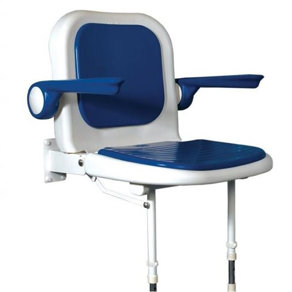 AKW Deluxe Standard Fold Up Shower Seat with Back & Arms, BLUE Padding