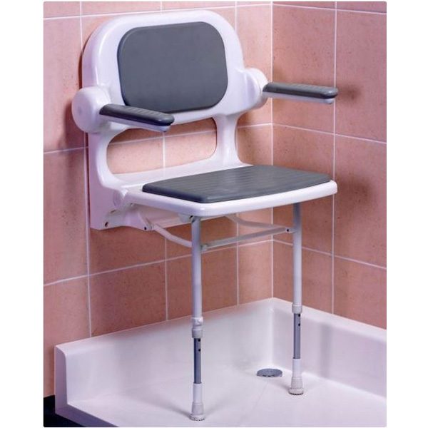 AKW Economy Standard Fold Up Shower Seat with Back & Arms, GRAY Padding