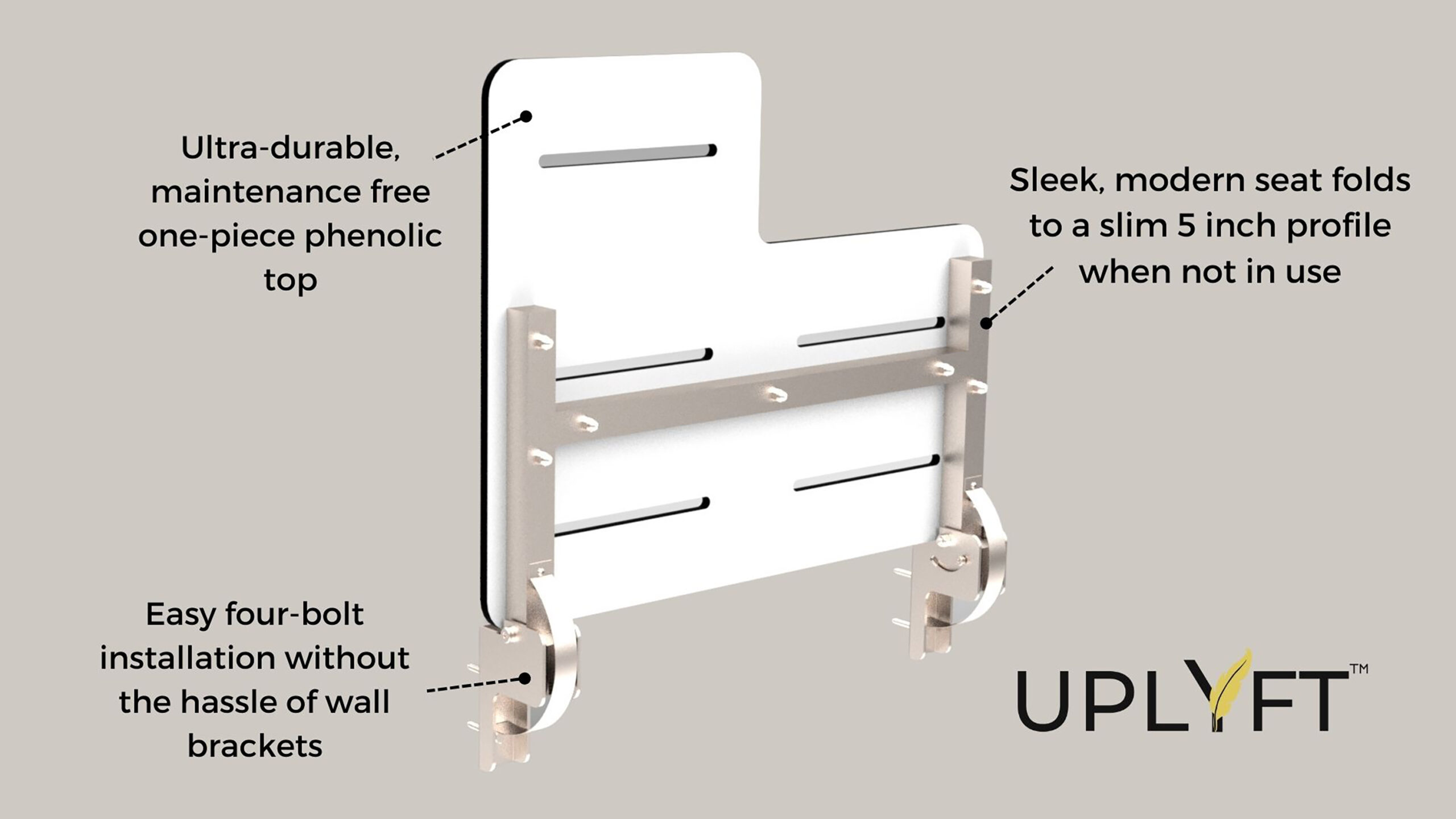 Uplyft L-Shaped Wall Mount Shower Seat | CSI Bathware